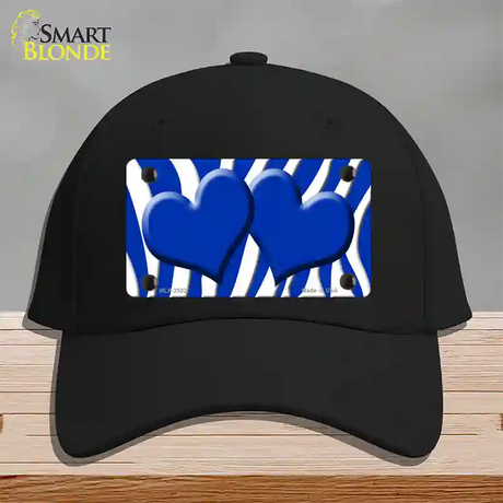 Blue White Zebra Blue Centered Hearts Novelty License Plate Hat Cotton / Black