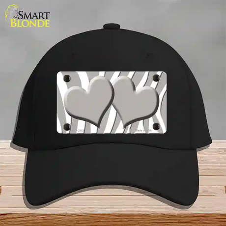 Grey White Zebra Blue Centered Hearts Novelty License Plate Hat Cotton / Black