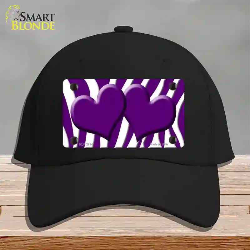 Purple White Zebra Purple Centered Hearts Novelty License Plate Hat Cotton / Black