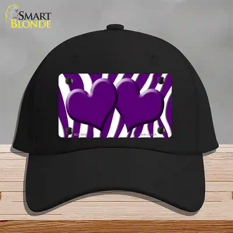 Purple White Zebra Purple Centered Hearts Novelty License Plate Hat Cotton / Black