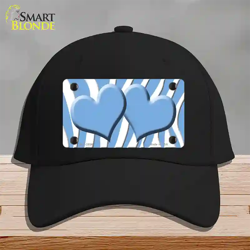 Light Blue White Zebra Light Blue Centered Hearts Novelty License Plate Hat Cotton / Black