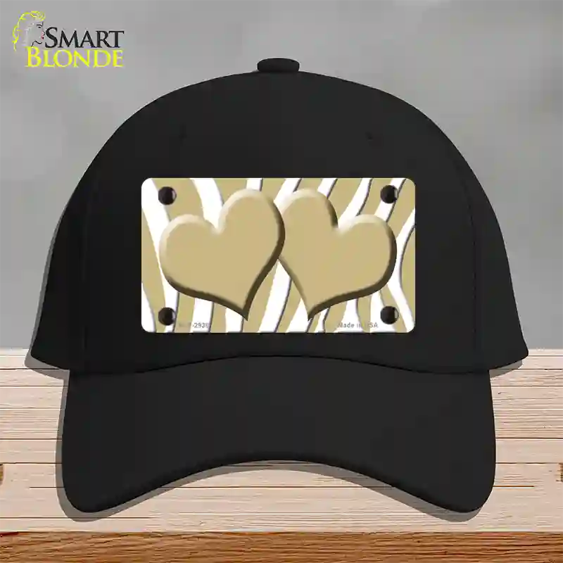 Gold White Zebra Gold Centered Hearts Novelty License Plate Hat Cotton / Black