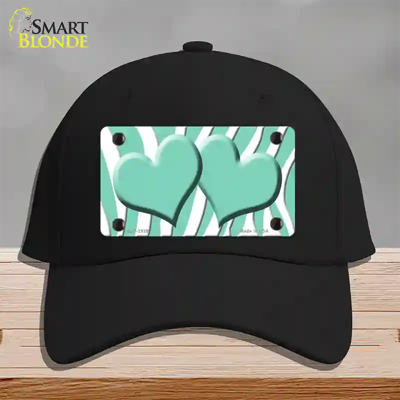 Mint White Zebra Mint Centered Hearts Novelty License Plate Hat Cotton / Black