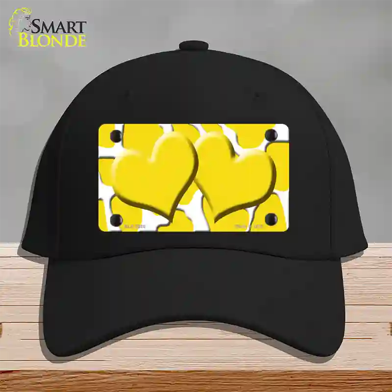 Yellow White Giraffe Yellow Centered Hearts Novelty License Plate Hat Cotton / Black