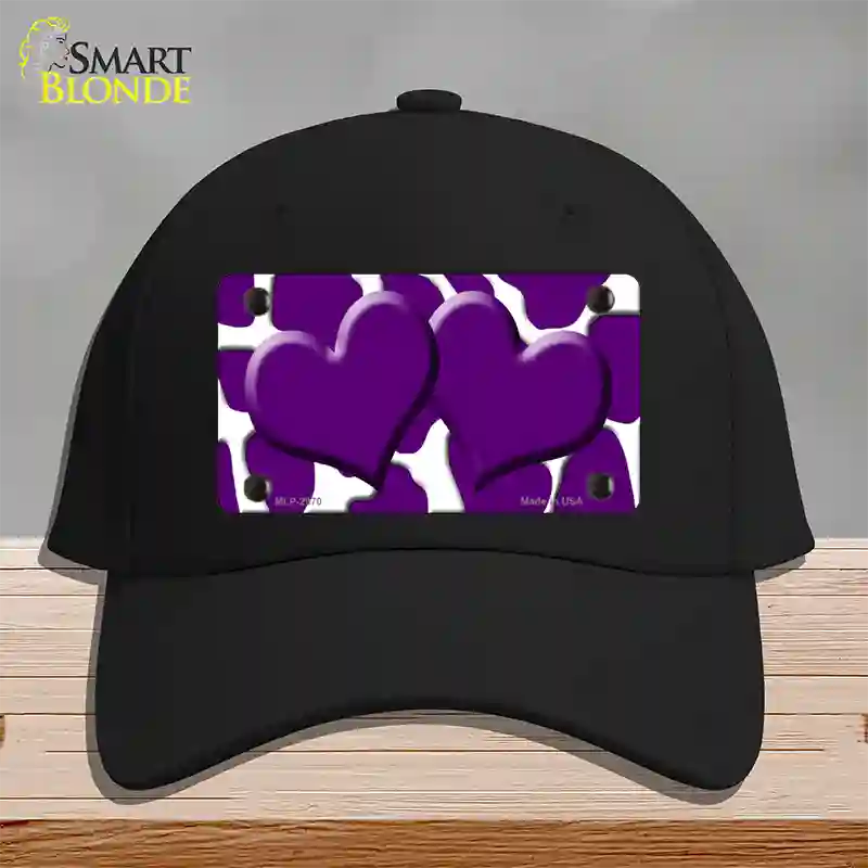 Purple White Giraffe Purple Centered Hearts Novelty License Plate Hat Cotton / Black