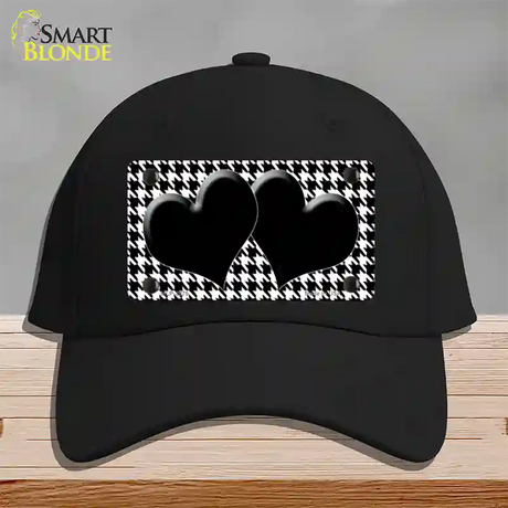 White Black Houndstooth Black Center Hearts Novelty License Plate Hat Cotton / Black