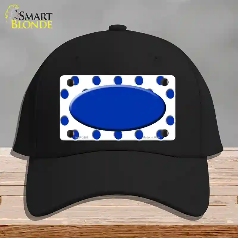 Blue White Polka Dot Blue Center Oval Novelty License Plate Hat Cotton / Black