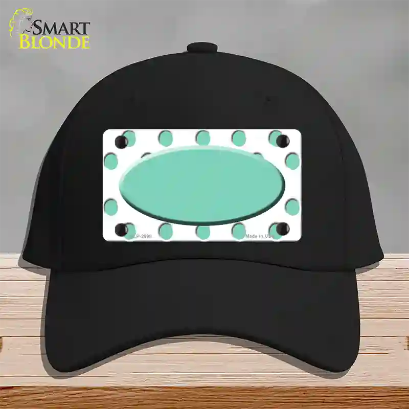 Mint White Polka Dot Teal Center Oval Novelty License Plate Hat Cotton / Black