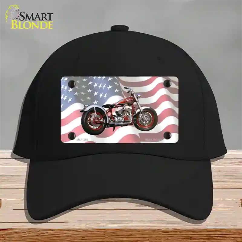 Indian Motorcycle American Flag Novelty License Plate Hat Cotton / Black