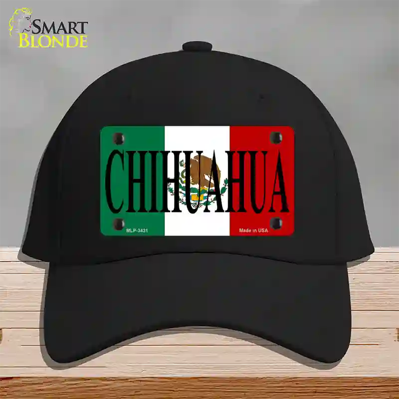 Chihuahua Mexico Flag Novelty License Plate Hat Cotton / Black