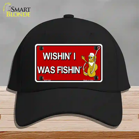 Wishin I Was Fishin Red Novelty License Plate Hat Cotton / Black