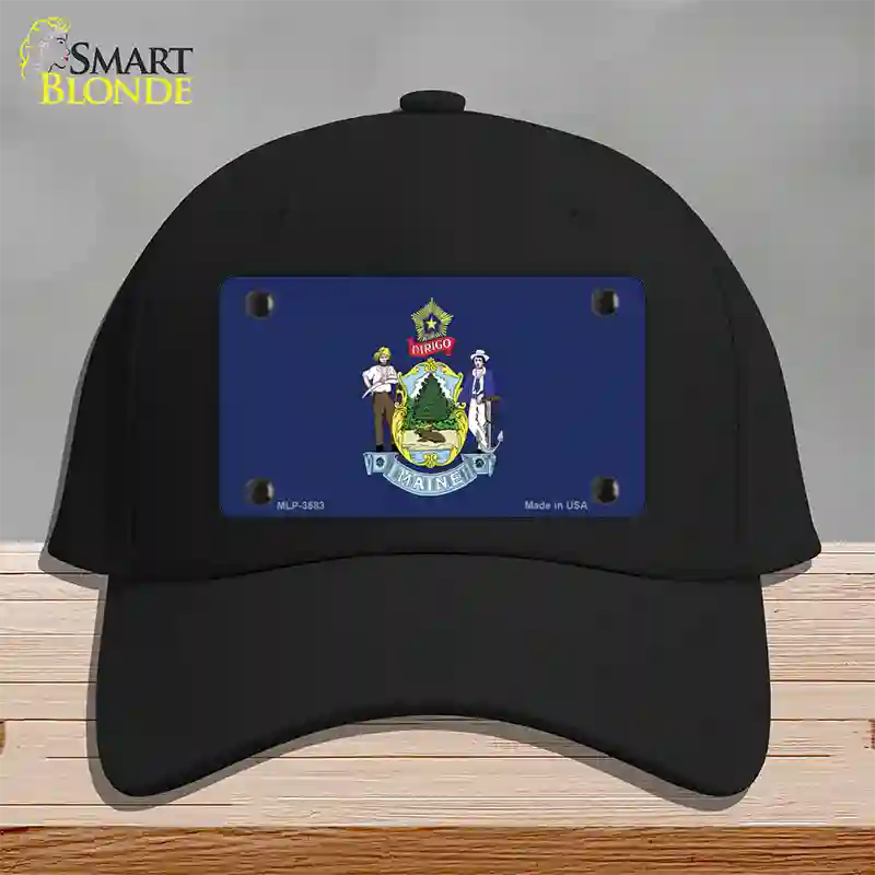 Maine State Flag Novelty License Plate Hat Cotton / Black