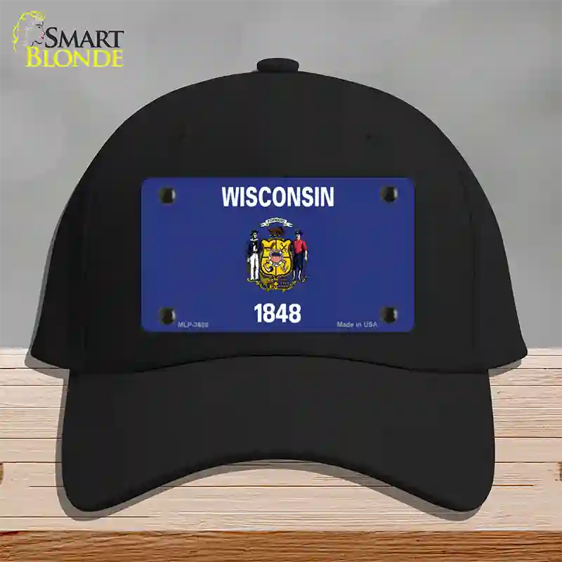 Wisconsin State Flag Novelty License Plate Hat Cotton / Black