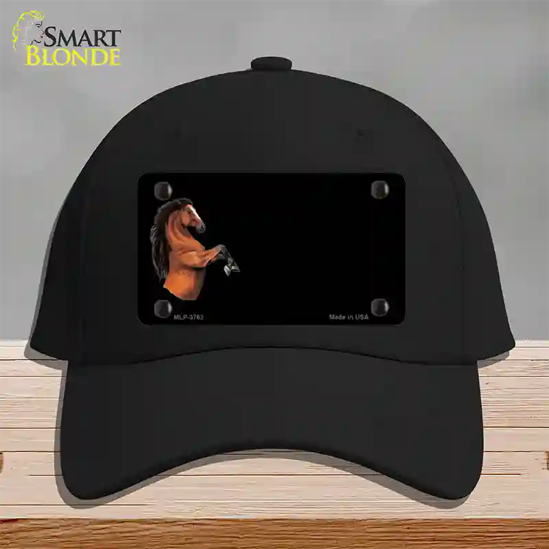 Horse Offset Novelty License Plate Hat Cotton / Black