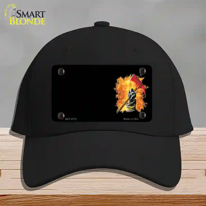 Firefighter Flaming Ax Offset Novelty License Plate Hat Cotton / Black