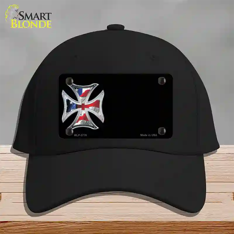 American Flag Maltese Cross Offset Novelty License Plate Hat Cotton / Black