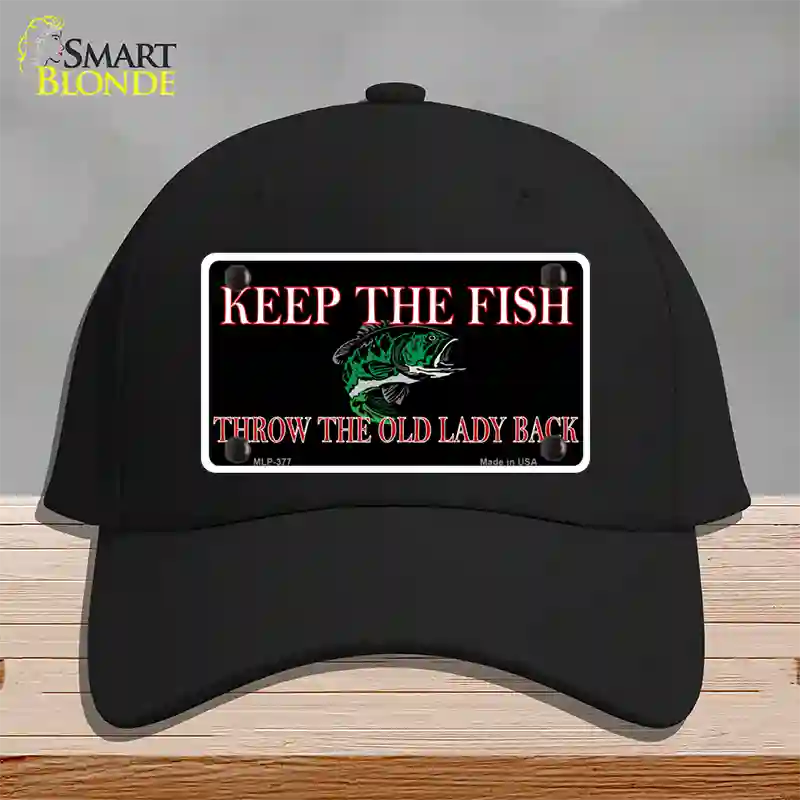 Keep the Fish Novelty License Plate Hat Cotton / Black