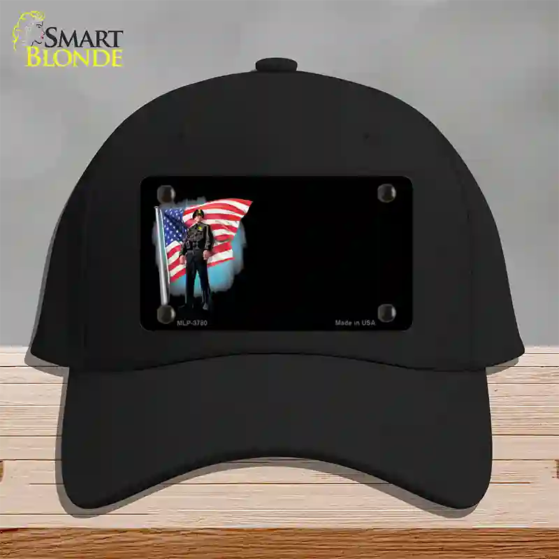 Police Officer American Flag Offset Novelty License Plate Hat Cotton / Black