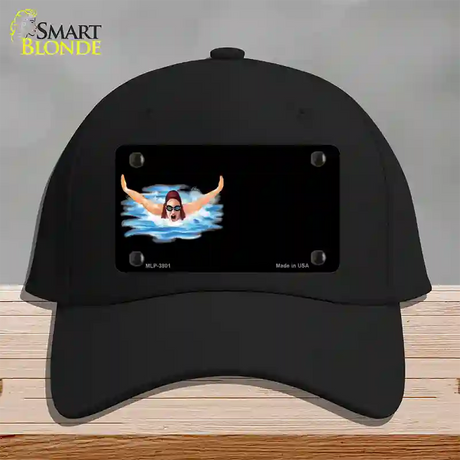 Female Swimmer Offset Novelty License Plate Hat Cotton / Black