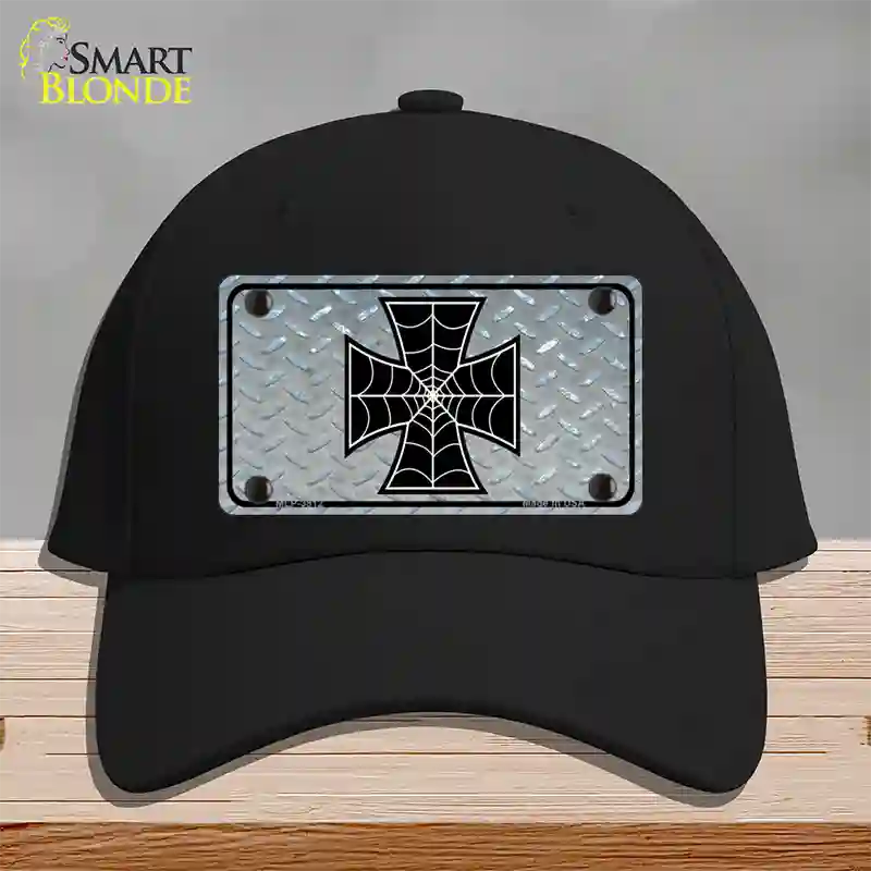 Maltese Cross Spider Web Novelty License Plate Hat Cotton / Black