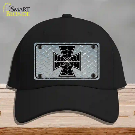 Maltese Cross Spider Web Novelty License Plate Hat Cotton / Black