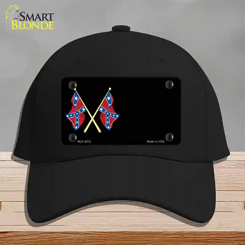 Crossed Rebel Flags Offset Novelty License Plate Hat Cotton / Black