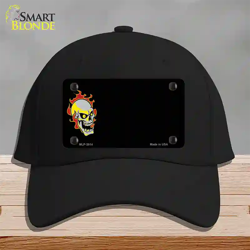 Flaming Skull Offset Novelty License Plate Hat Cotton / Black