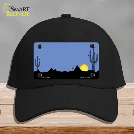 Southwest Cactus Sunrise Blue Novelty License Plate Hat Cotton / Black