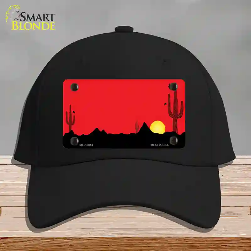 Southwest Cactus Sunrise Red Novelty License Plate Hat Cotton / Black