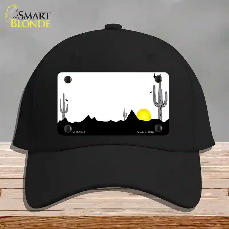 Southwest Cactus Sunrise White Novelty License Plate Hat Cotton / Black