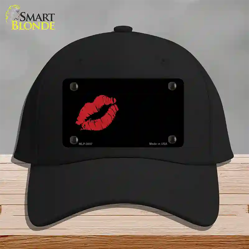 Red Lips Offset Novelty License Plate Hat Cotton / Black