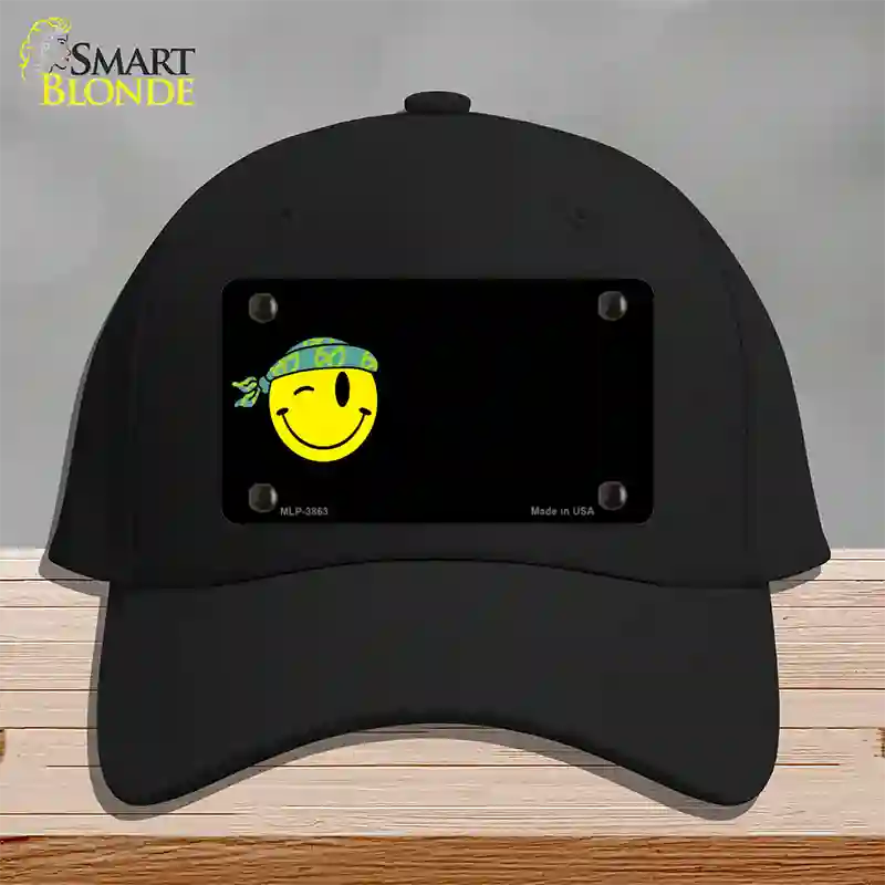 Winking Peace Smiley Offset Novelty License Plate Hat Cotton / Black