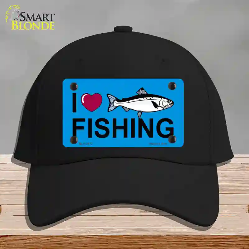 I Love Fishing Novelty License Plate Hat Cotton / Black