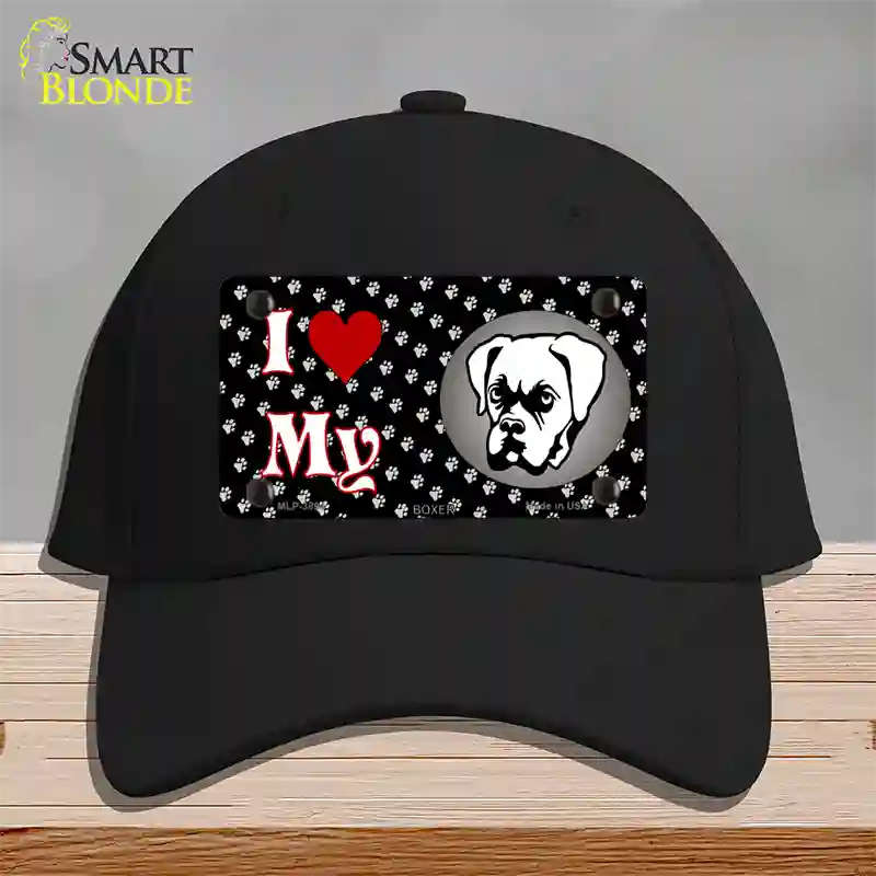 I Love My Boxer Novelty License Plate Hat Cotton / Black