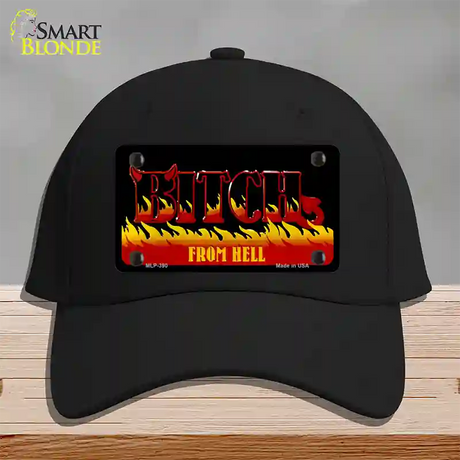 Bitch From Hell Flames Novelty License Plate Hat Cotton / Black