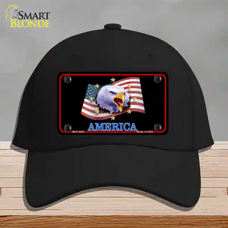 Waving Flag Bald Eagle Black Novelty License Plate Hat Cotton / Black