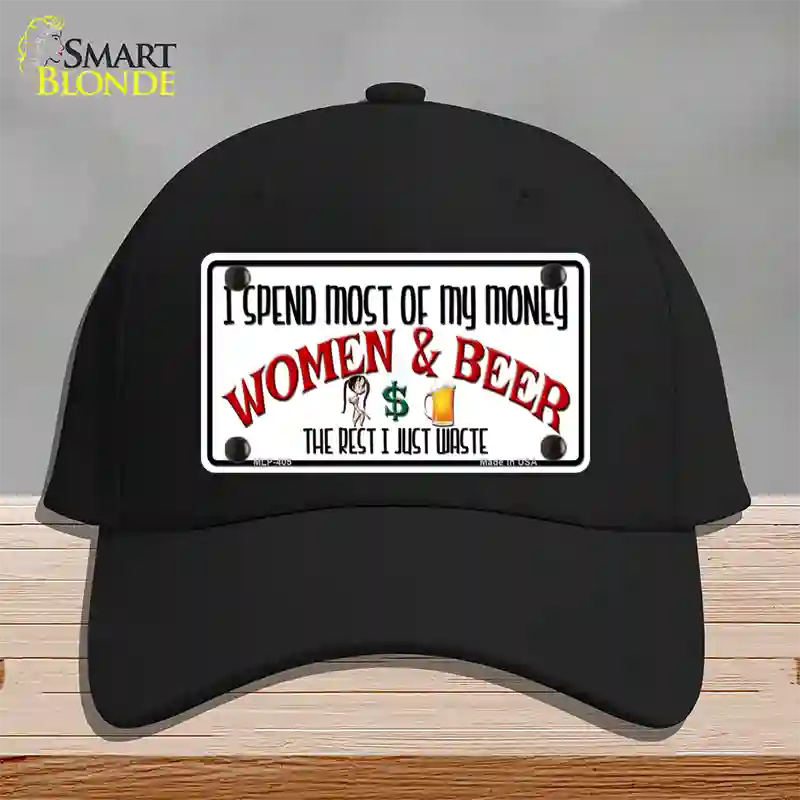 Money On Women And Beer Novelty License Plate Hat Cotton / Black