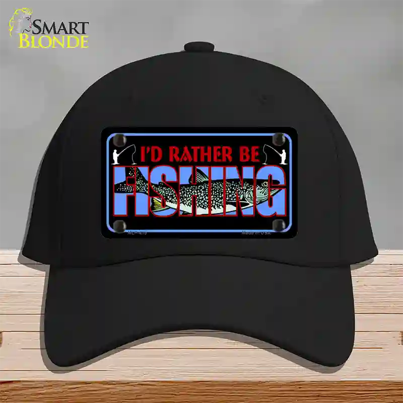 Rather Be Fishing Novelty License Plate Hat Cotton / Black