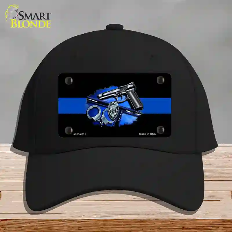 Thin Blue Line Badge Novelty License Plate Hat Cotton / Black