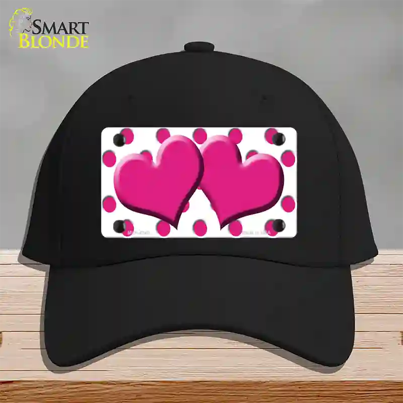 Hot Pink White Polka Dot Hot Pink Centered Hearts Novelty License Plate Hat Cotton / Black