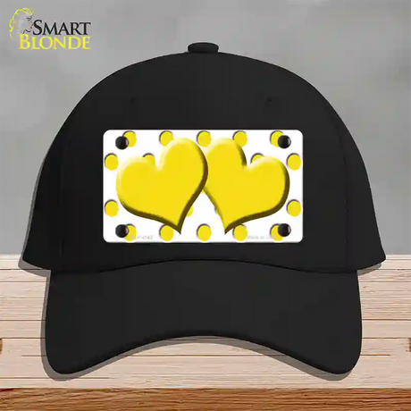 Yellow White Polka Dot Yellow Centered Hearts Novelty License Plate Hat Cotton / Black