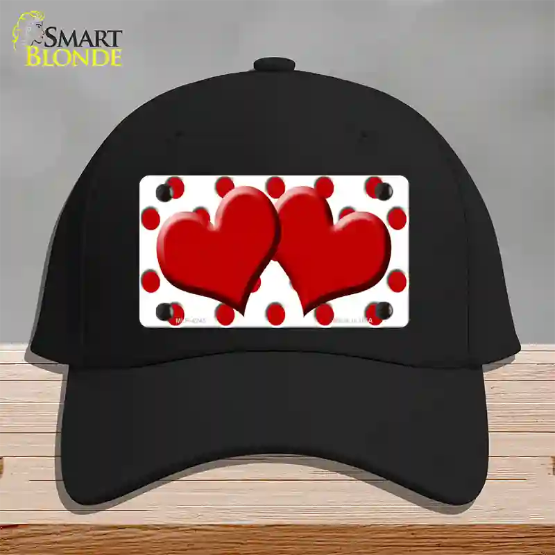 Red White Polka Dot Red Centered Hearts Novelty License Plate Hat Cotton / Black