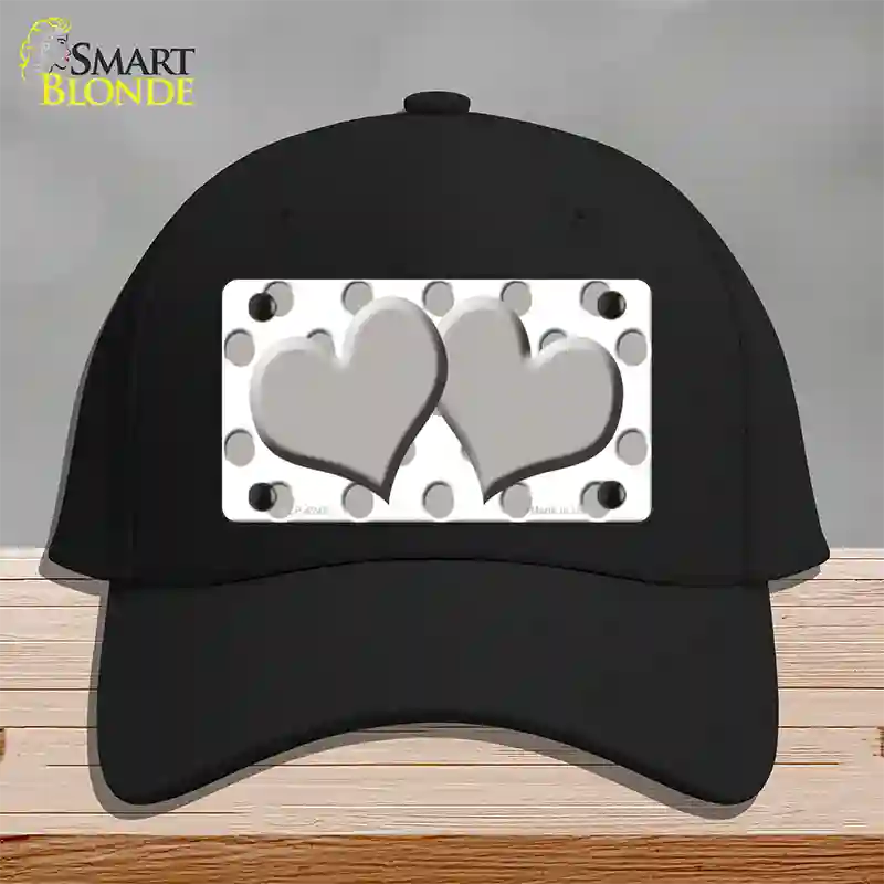 Grey White Polka Dot Grey Centered Hearts Novelty License Plate Hat Cotton / Black