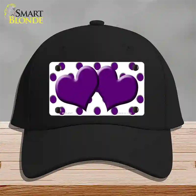 Purple White Polka Dot Purple Centered Hearts Novelty License Plate Hat Cotton / Black