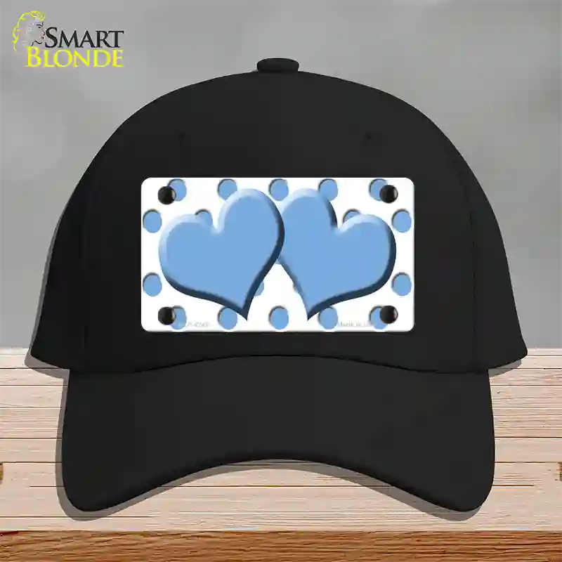 Light Blue White Polka Dot Light Blue Centered Hearts Novelty License Plate Hat Cotton / Black