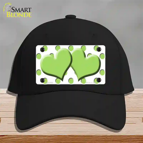 Lime Green White Polka Dot Lime Green Centered Hearts Novelty License Plate Hat Cotton / Black