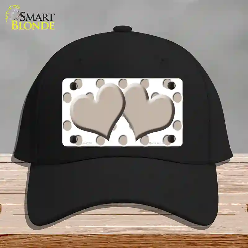 Tan White Polka Dot Tan Centered Hearts Novelty License Plate Hat Cotton / Black