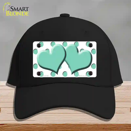 Mint White Polka Dot Mint Centered Hearts Novelty License Plate Hat Cotton / Black