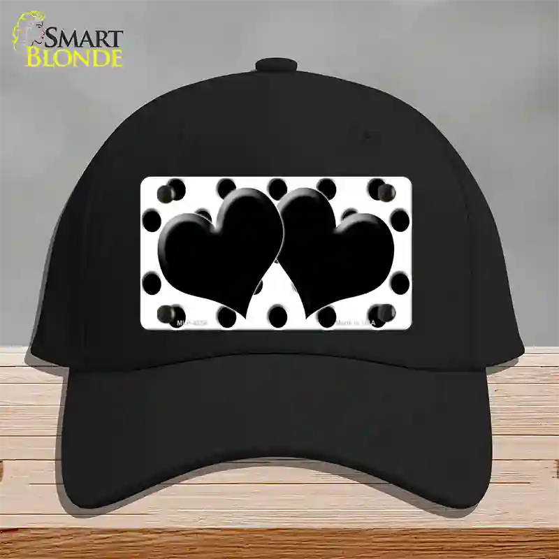 Black White Polka Dot Black Centered Hearts Novelty License Plate Hat Cotton / Black