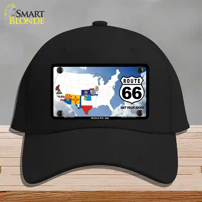 Route 66 8 Flags Clouds Novelty License Plate Hat Cotton / Black